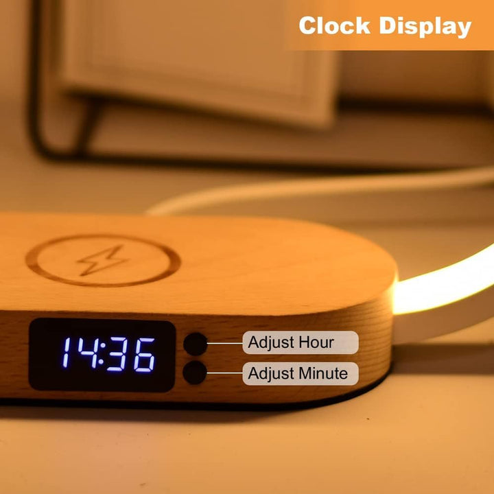 BowLift | Wireless Charging Bedside Table Lamp with Clock – Lumora