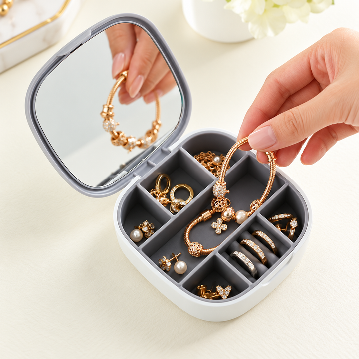 Portable Compact Jewelry Case with Vanity Mirror Bowlift