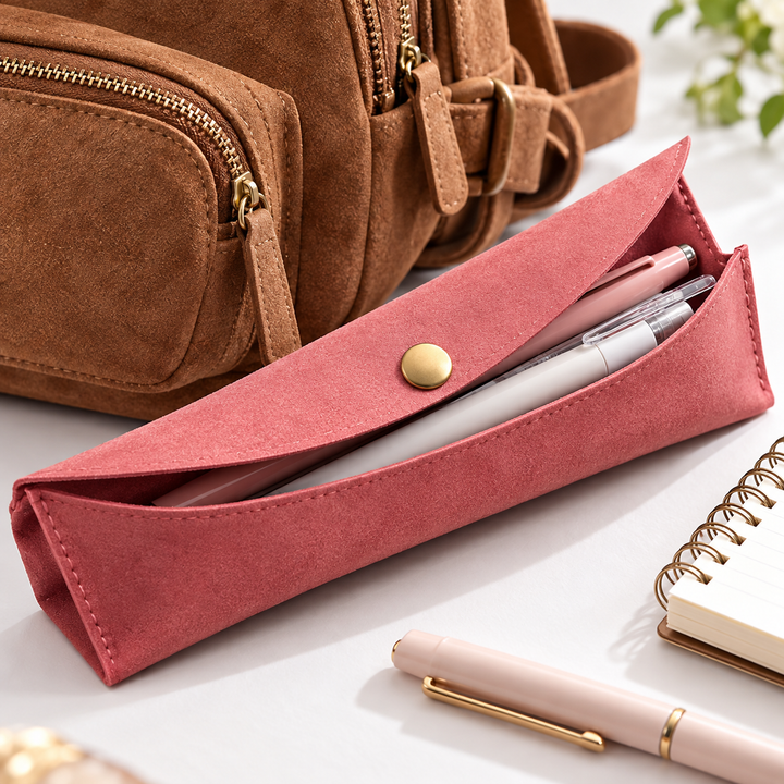 Compact Structured Leatherette Pencil Pouch with Gold Zip Bowlift