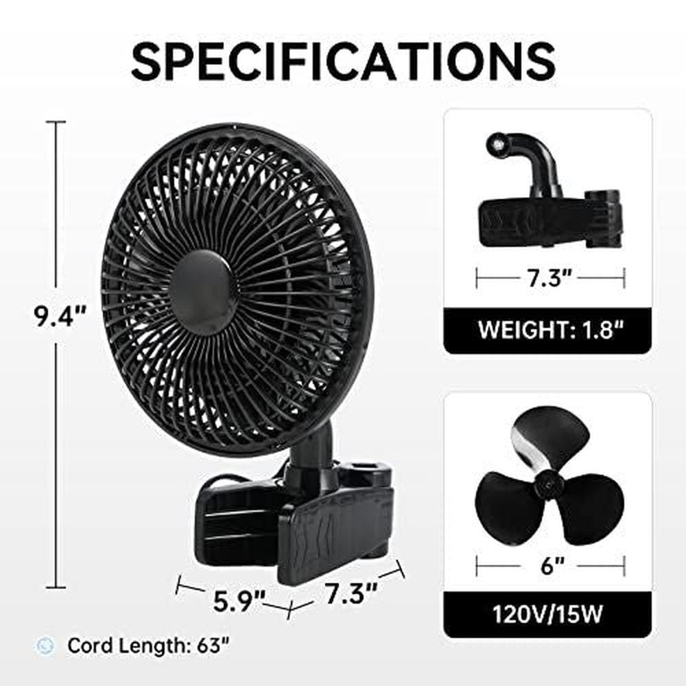 Grow Tent Poles Clip Fan Monkey Fan 6inch black | Bowlift