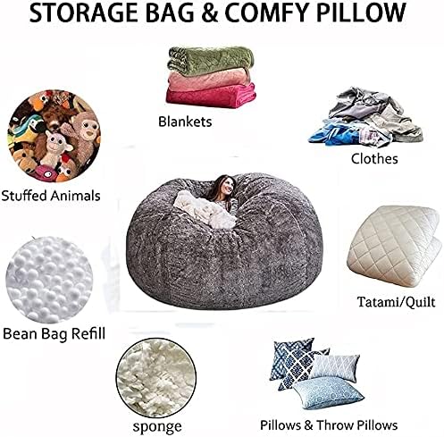 BowLift | Giant 5ft Fluffy Faux Fur Bean Bag Cover – Ultra-Soft Lounge Sofa (Cover Only)