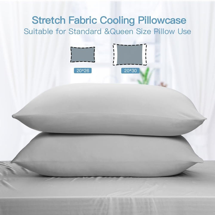 2-Pack Cooling Pillowcases – Q-Max >0.5 , Anti-Static, Hidden Zipper,, Color Gray | Bowlift