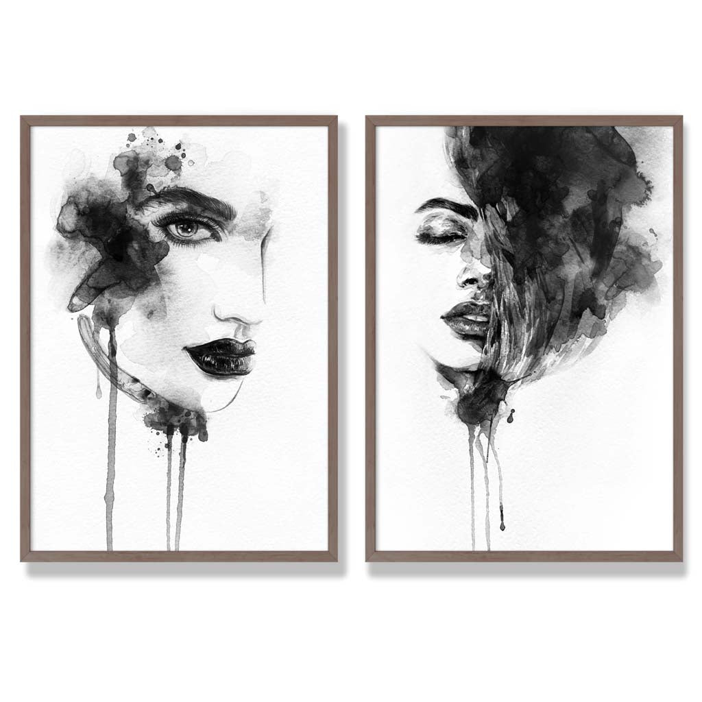 Black-and-white fashion illustrations framed set of 2 art prints | Bowlift
