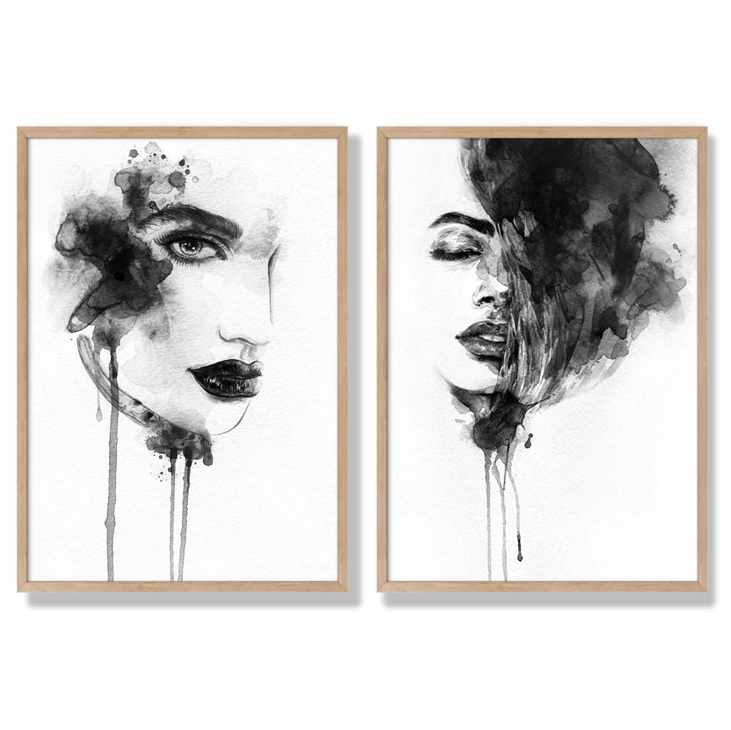 Black-and-white fashion illustrations framed set of 2 art prints | Bowlift