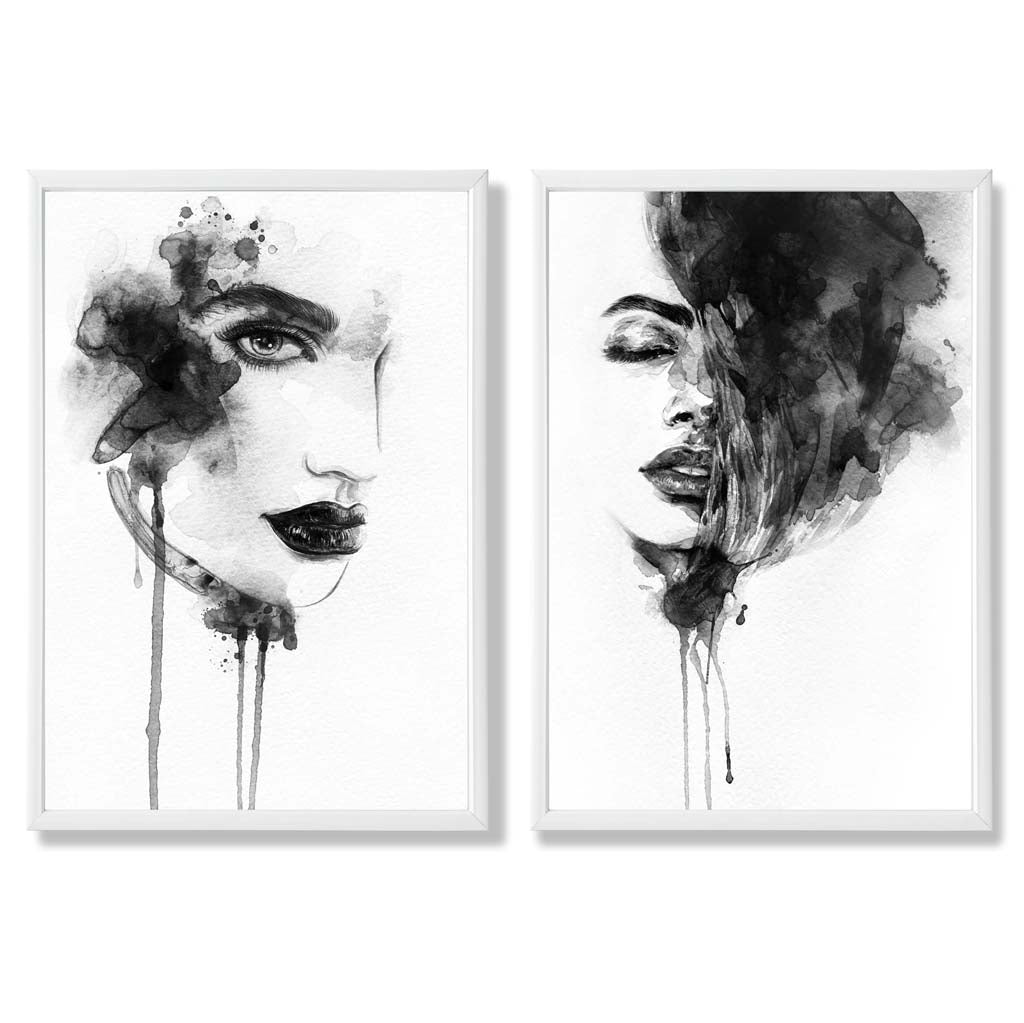 Black-and-white fashion illustrations framed set of 2 art prints | Bowlift