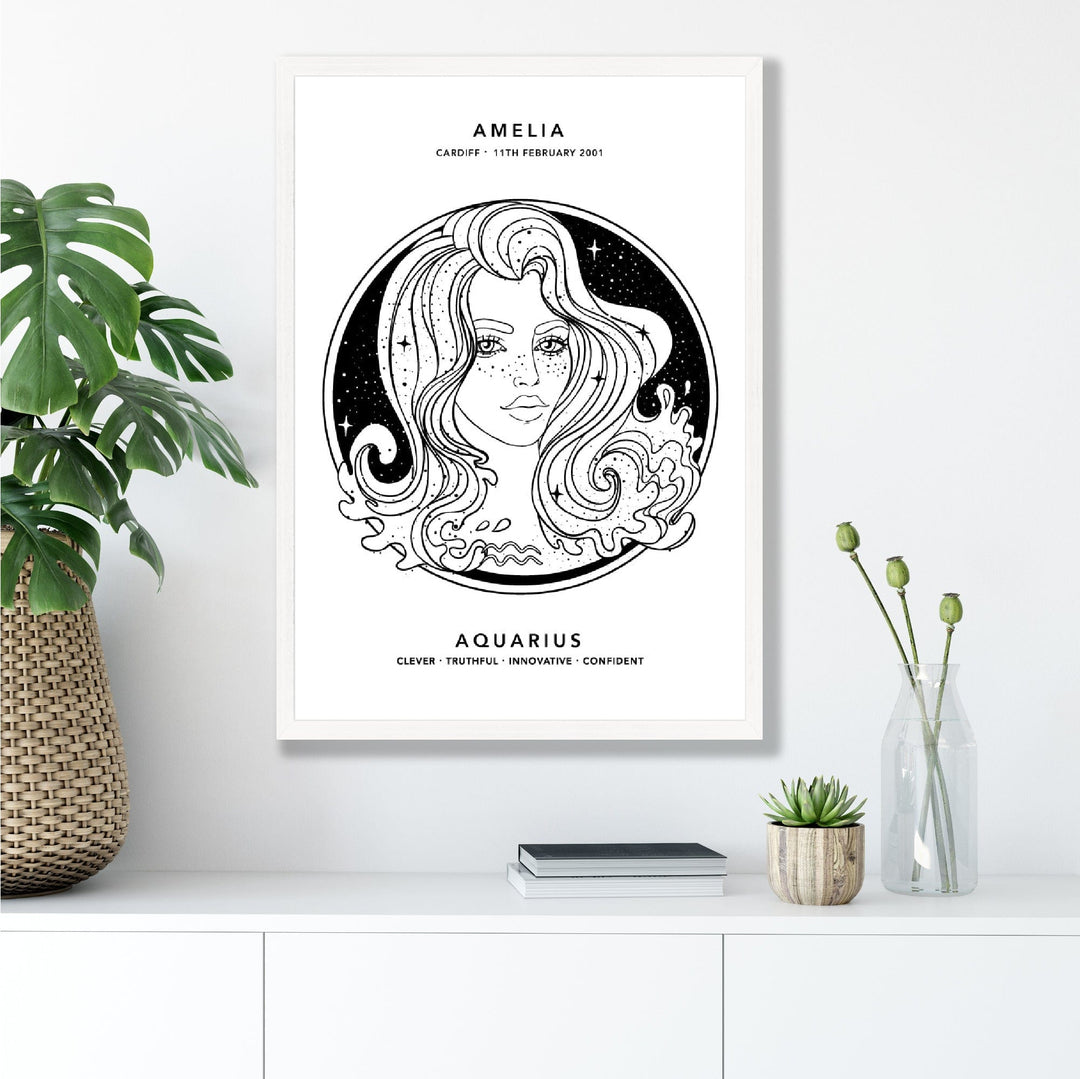AQUARIUS - Personalized Zodiac Girl Art Print | Bowlift