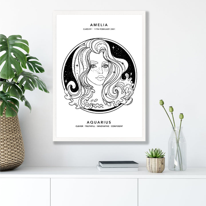 AQUARIUS - Personalized Zodiac Girl Art Print | Bowlift
