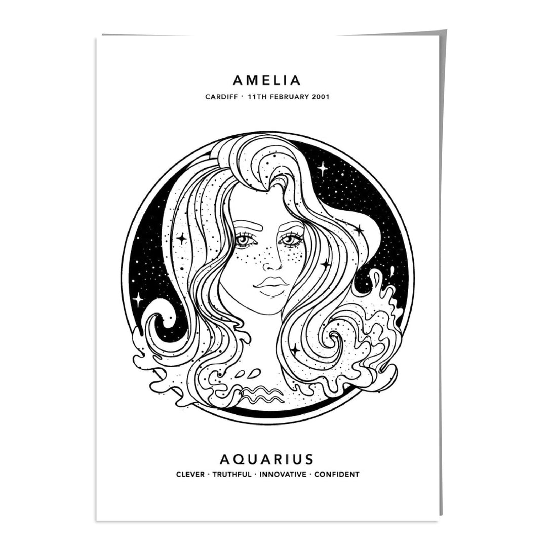 AQUARIUS - Personalized Zodiac Girl Art Print | Bowlift