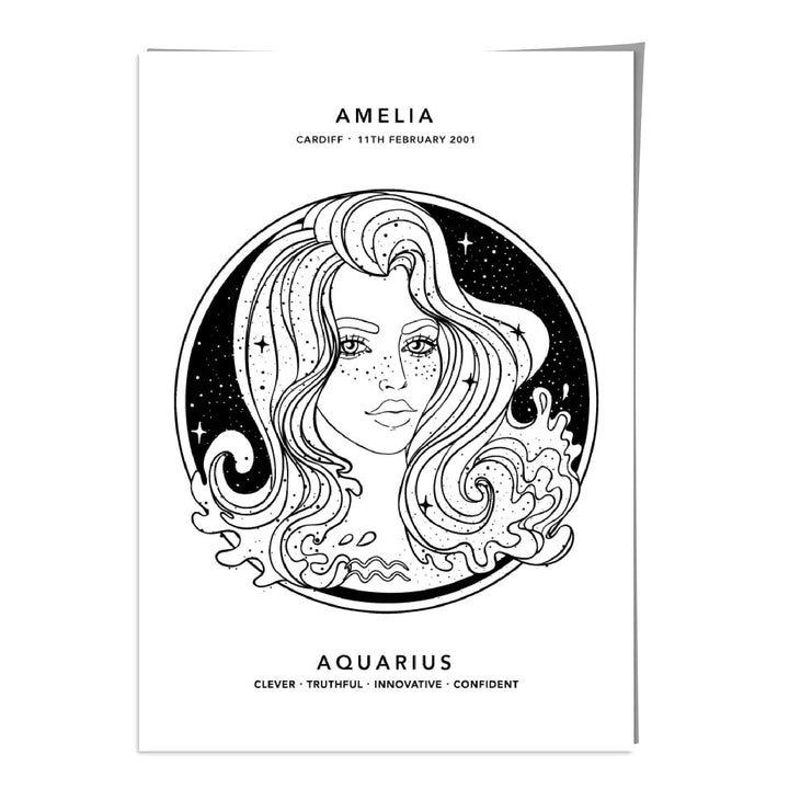 AQUARIUS - Personalized Zodiac Girl Art Print | Bowlift