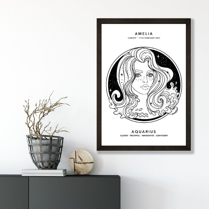 AQUARIUS - Personalized Zodiac Girl Art Print | Bowlift