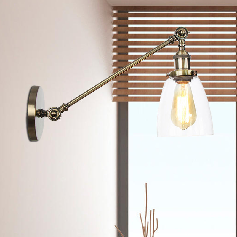 BowLift | Black/Bronze/Brass 1-light Wall Lamp Fixture Industrial Style Clear Glass Cone Light with Arm, 8"/12" L