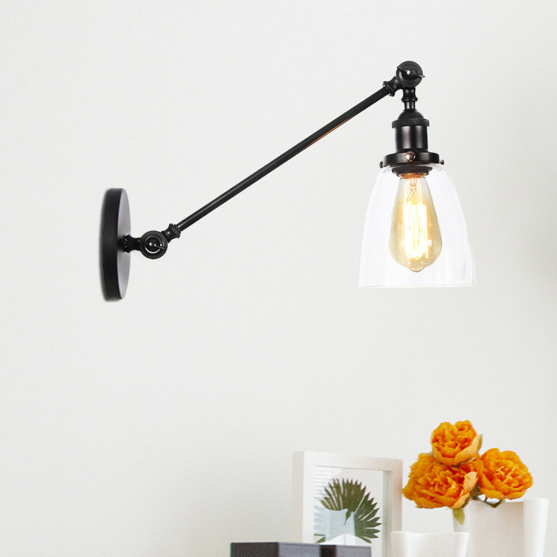 BowLift | Black/Bronze/Brass 1-light Wall Lamp Fixture Industrial Style Clear Glass Cone Light with Arm, 8"/12" L