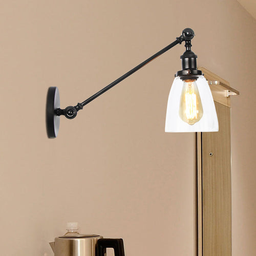 BowLift | Black/Bronze/Brass 1-light Wall Lamp Fixture Industrial Style Clear Glass Cone Light with Arm, 8