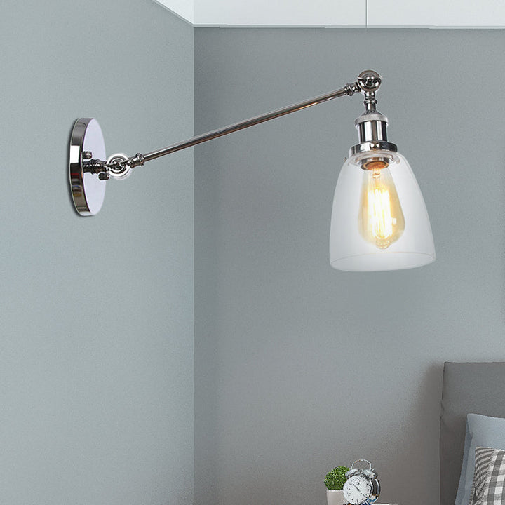 BowLift | Black/Bronze/Brass 1-light Wall Lamp Fixture Industrial Style Clear Glass Cone Light with Arm, 8"/12" L