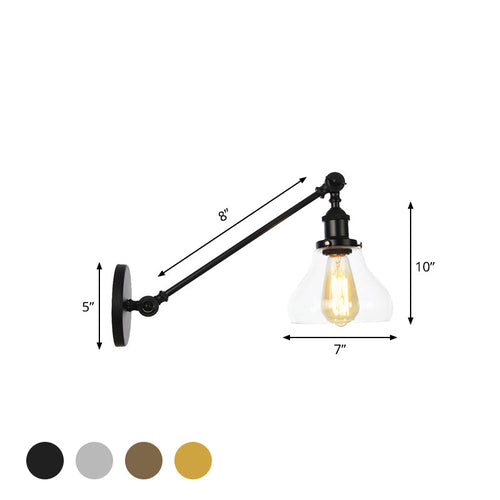 BowLift | 1 Light Indoor Lighting Fixture Farmhouse Black/Bronze/Brass Wall Lamp with Pear Clear Glass Shade, 8