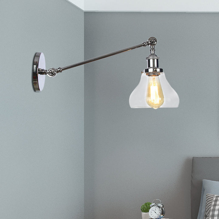 BowLift | 1 Light Indoor Lighting Fixture Farmhouse Black/Bronze/Brass Wall Lamp with Pear Clear Glass Shade, 8"/12" L Arm