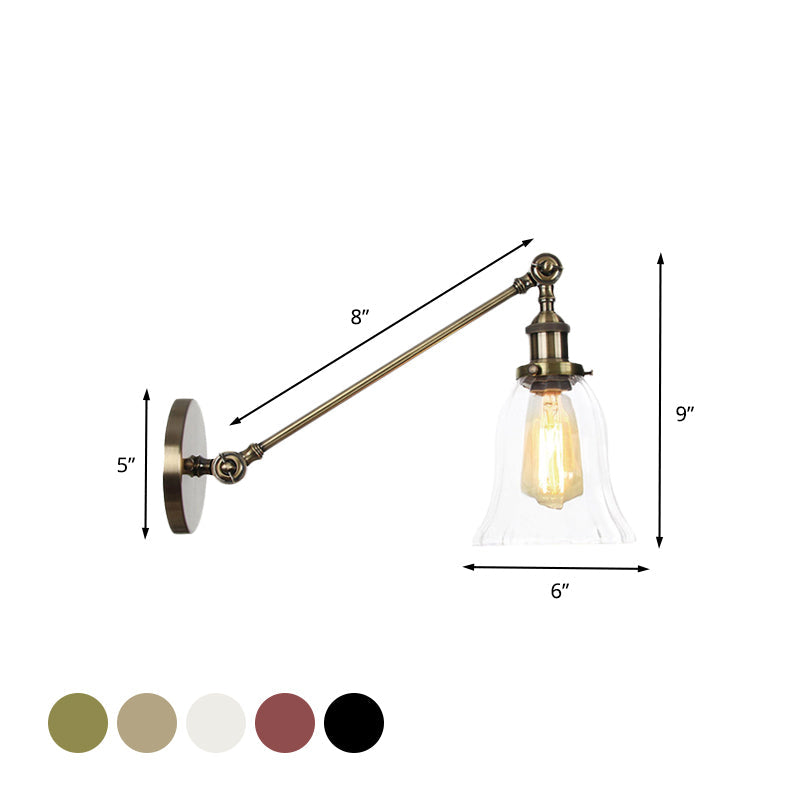 BowLift | Black/Bronze/Brass 1 Light Wall Lighting Unit Vintage Clear Glass Bell Wall Lamp with Arm, 8"/12" Long