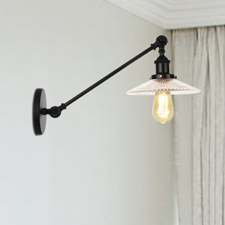 BowLift | Clear Ribbed Glass Bronze/Brass/Copper Wall Mounted Lamp Shade 1 Light Vintage Lighting Fixture, 8"/12" L Arm