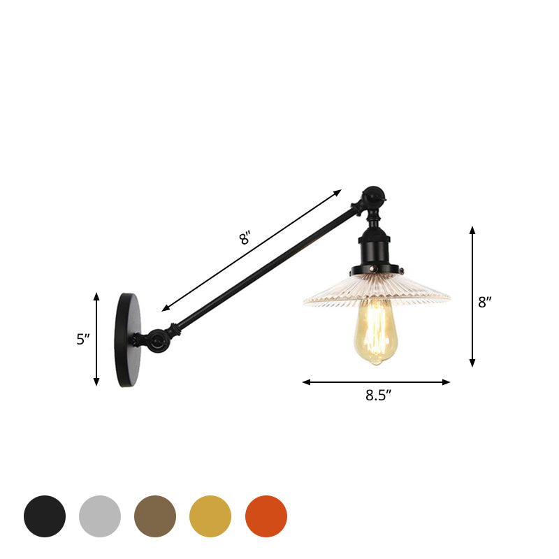 BowLift | Clear Ribbed Glass Bronze/Brass/Copper Wall Mounted Lamp Shade 1 Light Vintage Lighting Fixture, 8"/12" L Arm