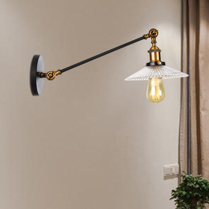 BowLift | Clear Ribbed Glass Bronze/Brass/Copper Wall Mounted Lamp Shade 1 Light Vintage Lighting Fixture, 8"/12" L Arm