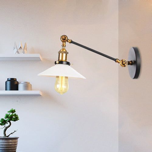 BowLift | Industrial Conical Wall Lamp 1 Light Opal Glass Wall Lamp in Black/Copper/Brass with Arm, 8