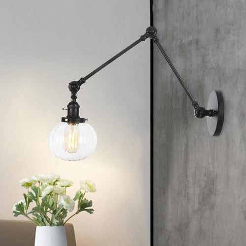 BowLift | Globe Clear/Amber Glass Wall Mounted Lighting Vintage 1 Light Indoor Sconces in Brass/Chrome/Black with Adjustable Arm, 8