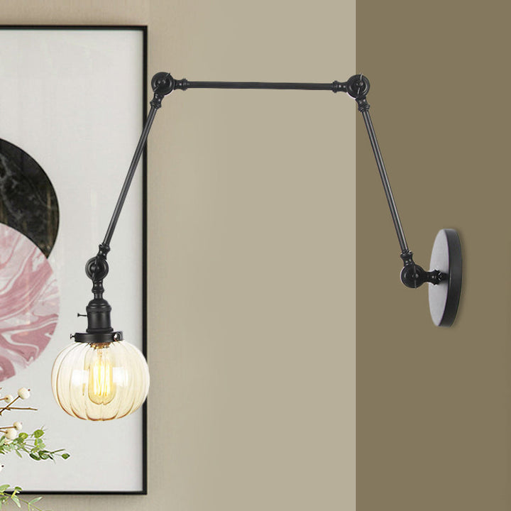 BowLift | Globe Clear/Amber Glass Wall Mounted Lighting Vintage 1 Light Indoor Sconces in Brass/Chrome/Black with Adjustable Arm, 8"+8"/8"+8"+8" L