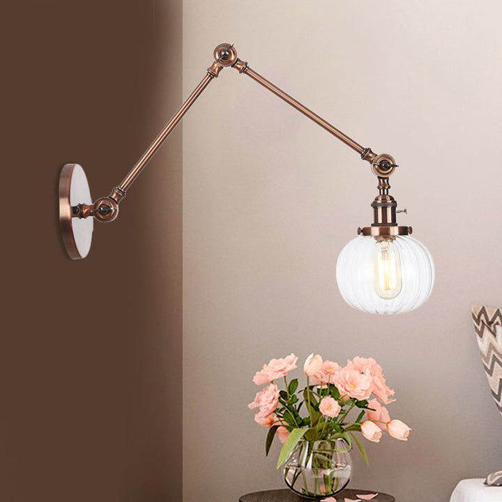 BowLift | Globe Clear/Amber Glass Wall Mounted Lighting Vintage 1 Light Indoor Sconces in Brass/Chrome/Black with Adjustable Arm, 8"+8"/8"+8"+8" L