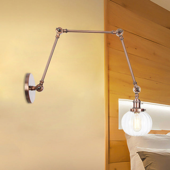 BowLift | Globe Clear/Amber Glass Wall Mounted Lighting Vintage 1 Light Indoor Sconces in Brass/Chrome/Black with Adjustable Arm, 8"+8"/8"+8"+8" L