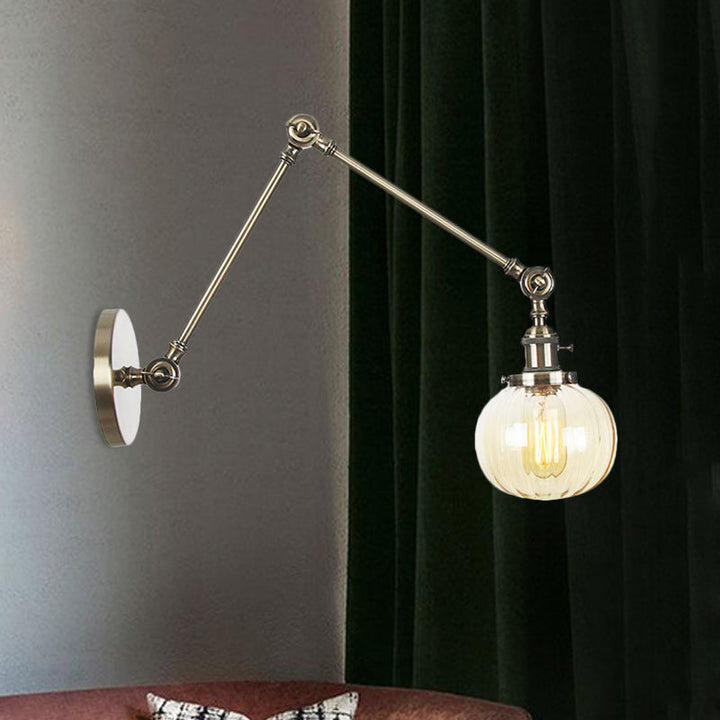 BowLift | Globe Clear/Amber Glass Wall Mounted Lighting Vintage 1 Light Indoor Sconces in Brass/Chrome/Black with Adjustable Arm, 8"+8"/8"+8"+8" L