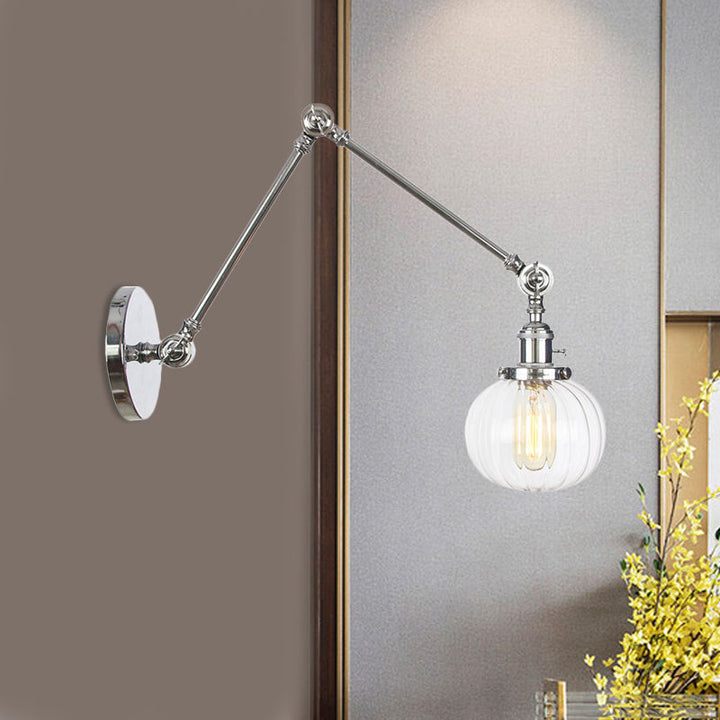 BowLift | Globe Clear/Amber Glass Wall Mounted Lighting Vintage 1 Light Indoor Sconces in Brass/Chrome/Black with Adjustable Arm, 8"+8"/8"+8"+8" L