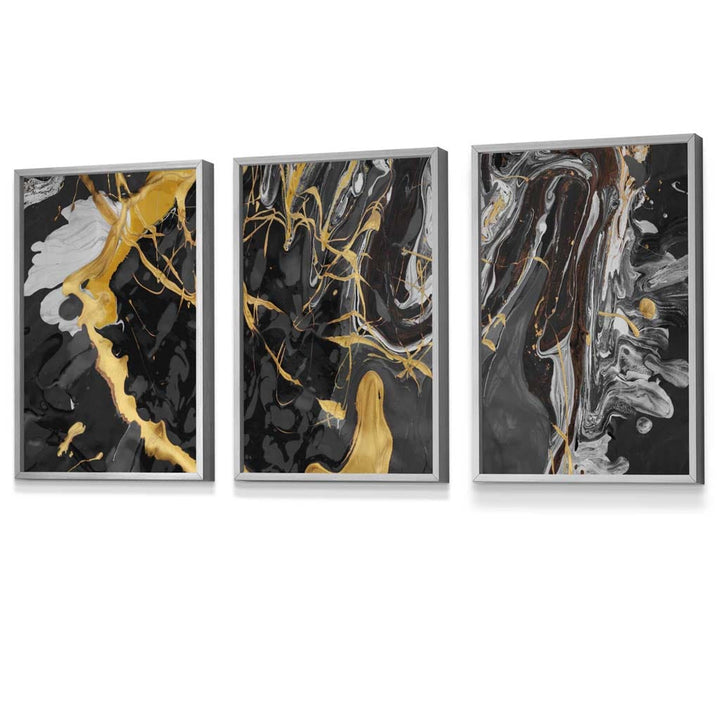 Abstract black and yellow liquid splatter framed wall art prints | Bowlift