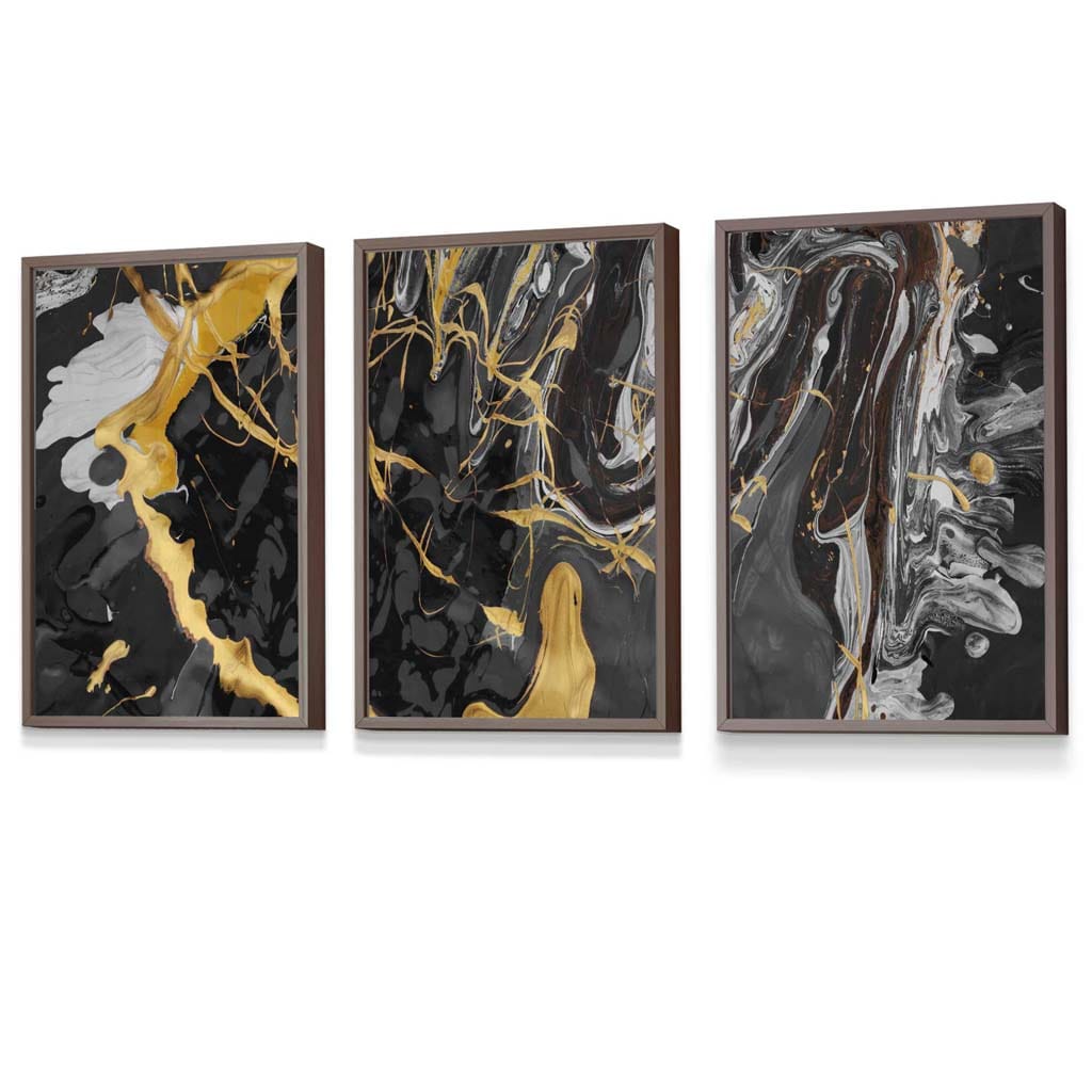 Abstract black and yellow liquid splatter framed wall art prints | Bowlift