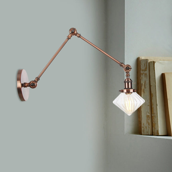 BowLift | 1 Light Dining Room Wall Lamp Vintage Black/Bronze/Brass Wall Mounted Lamp with Diamond Clear/Amber Glass Shade, 8"+8"/8"+8"+8" L Adjustable Arm