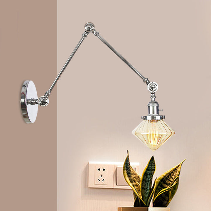 BowLift | 1 Light Dining Room Wall Lamp Vintage Black/Bronze/Brass Wall Mounted Lamp with Diamond Clear/Amber Glass Shade, 8"+8"/8"+8"+8" L Adjustable Arm
