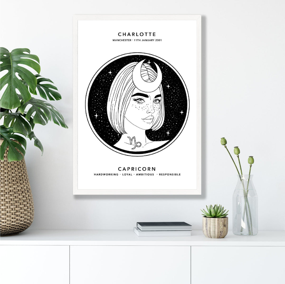 CAPRICORN - Personalized Zodiac Girl Art Print | Bowlift