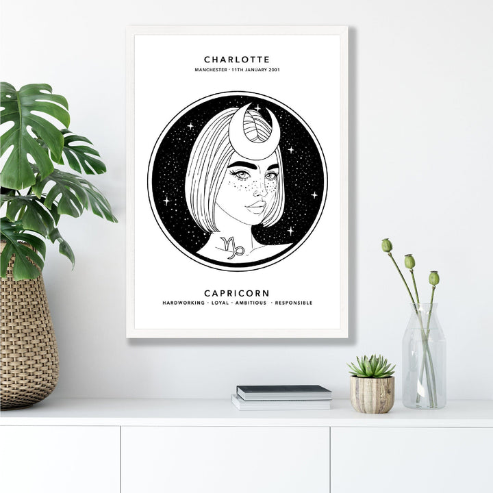 CAPRICORN - Personalized Zodiac Girl Art Print | Bowlift