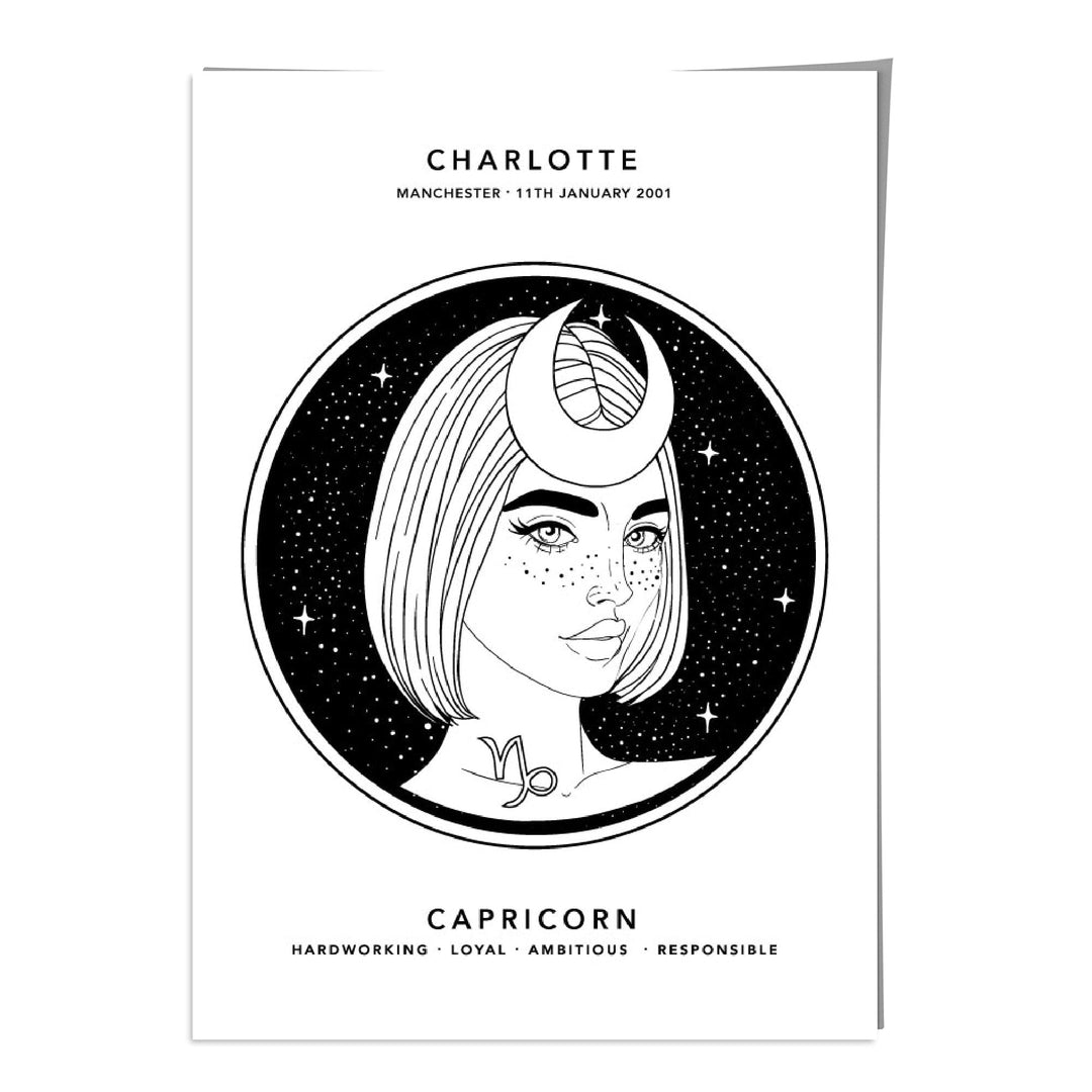 CAPRICORN - Personalized Zodiac Girl Art Print | Bowlift