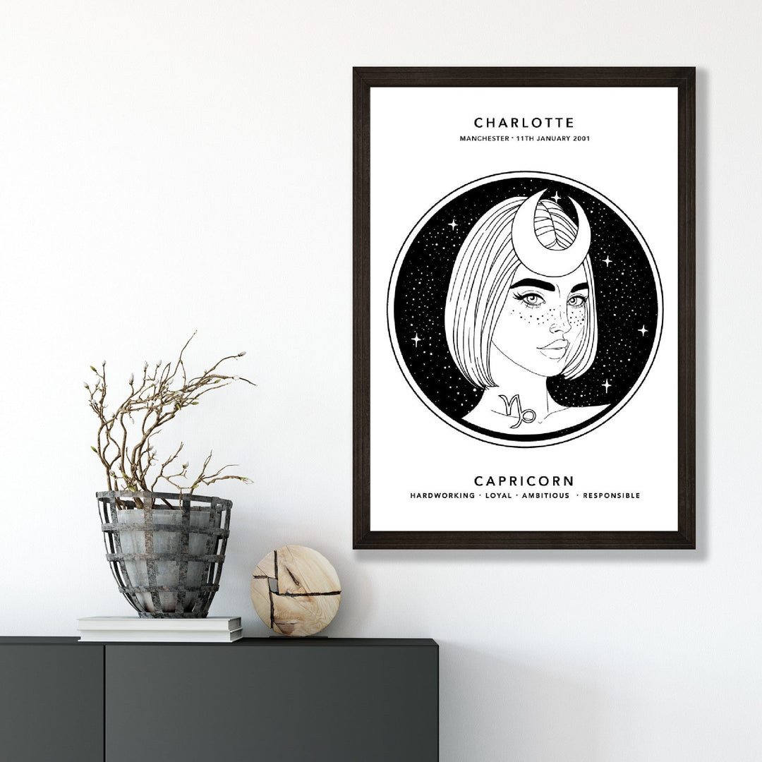 CAPRICORN - Personalized Zodiac Girl Art Print | Bowlift