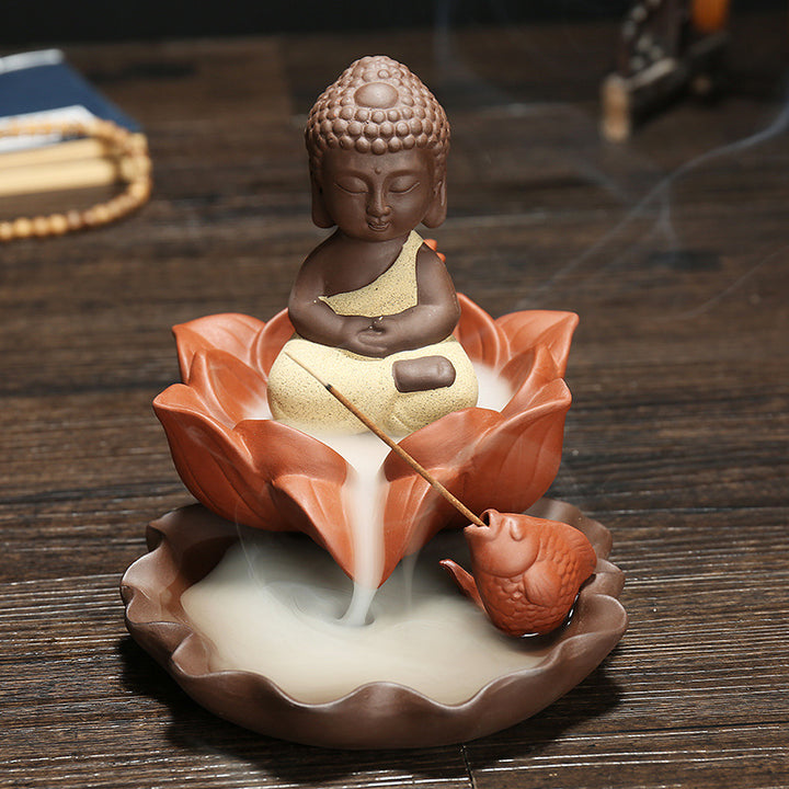 Lotus Flower Buddha Incense Burner Set