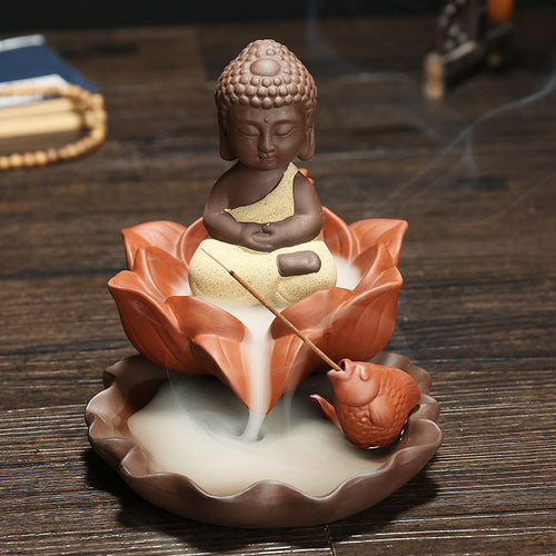 Lotus Flower Buddha Incense Burner Set