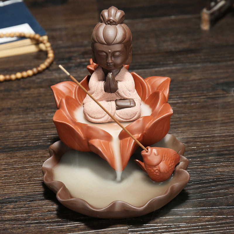 Lotus Flower Buddha Incense Burner Set