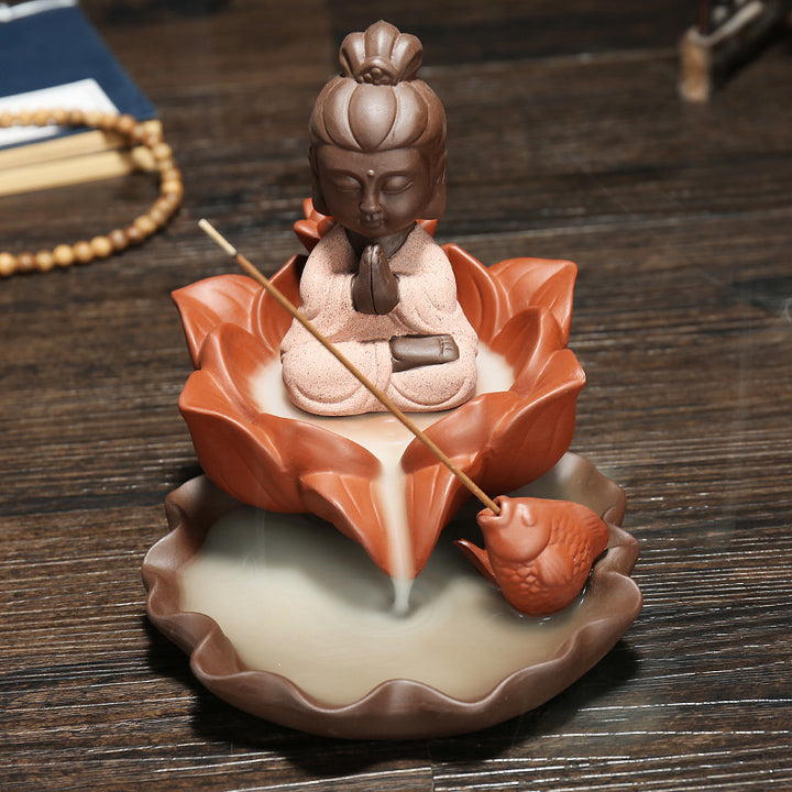 Lotus Flower Buddha Incense Burner Set