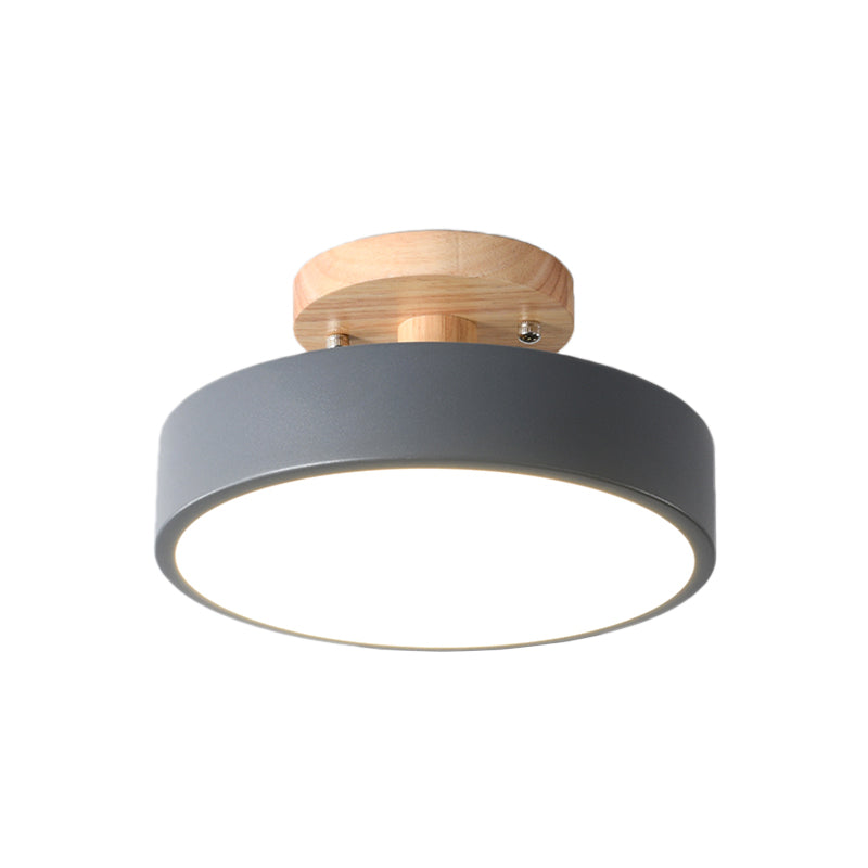 BowLift | Scandinavian LED Ceiling Light with Wood | Modern Drum Shape for Hallways and Entrances | Energy-Efficient Lighting