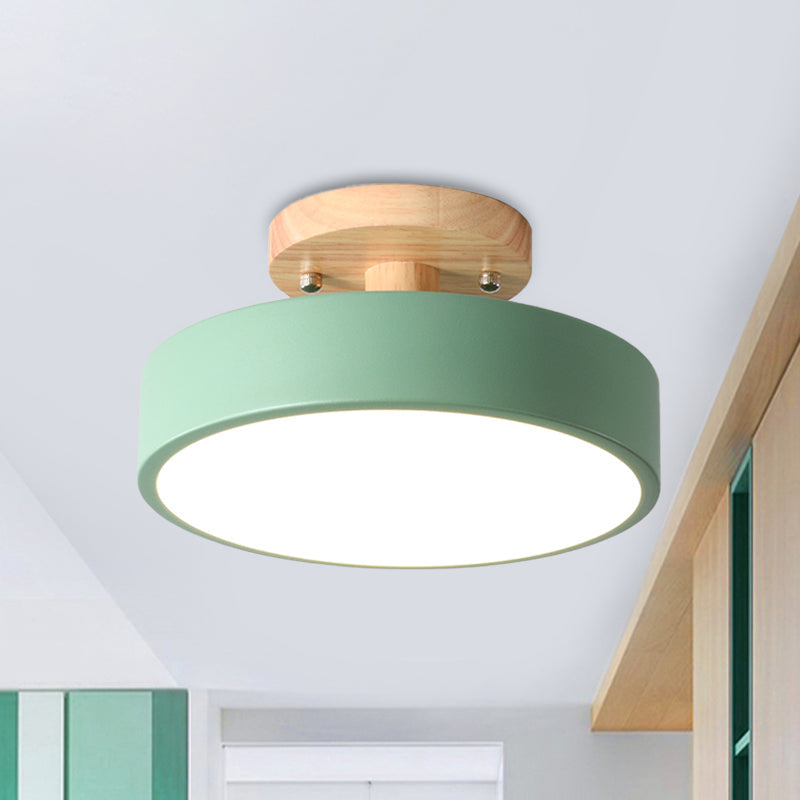BowLift | Scandinavian LED Ceiling Light with Wood | Modern Drum Shape for Hallways and Entrances | Energy-Efficient Lighting