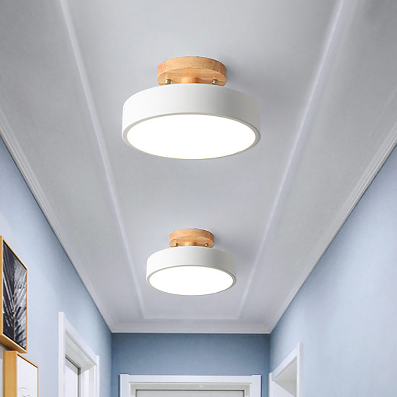BowLift | Scandinavian LED Ceiling Light with Wood | Modern Drum Shape for Hallways and Entrances | Energy-Efficient Lighting