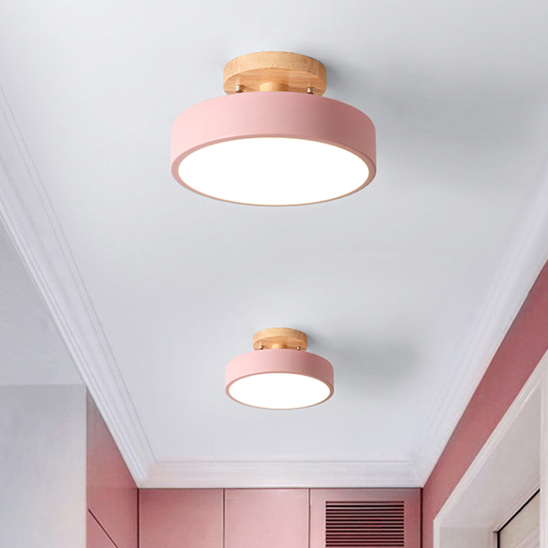 BowLift | Scandinavian LED Ceiling Light with Wood | Modern Drum Shape for Hallways and Entrances | Energy-Efficient Lighting