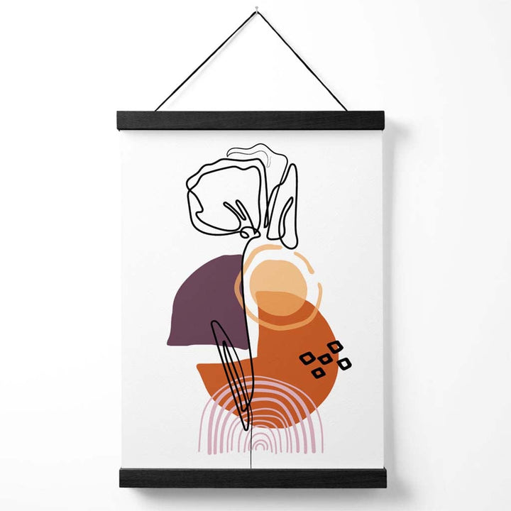 Carnation Flower Line Art with Boho purple and orange shapes Poster with hanger | Bowlift
