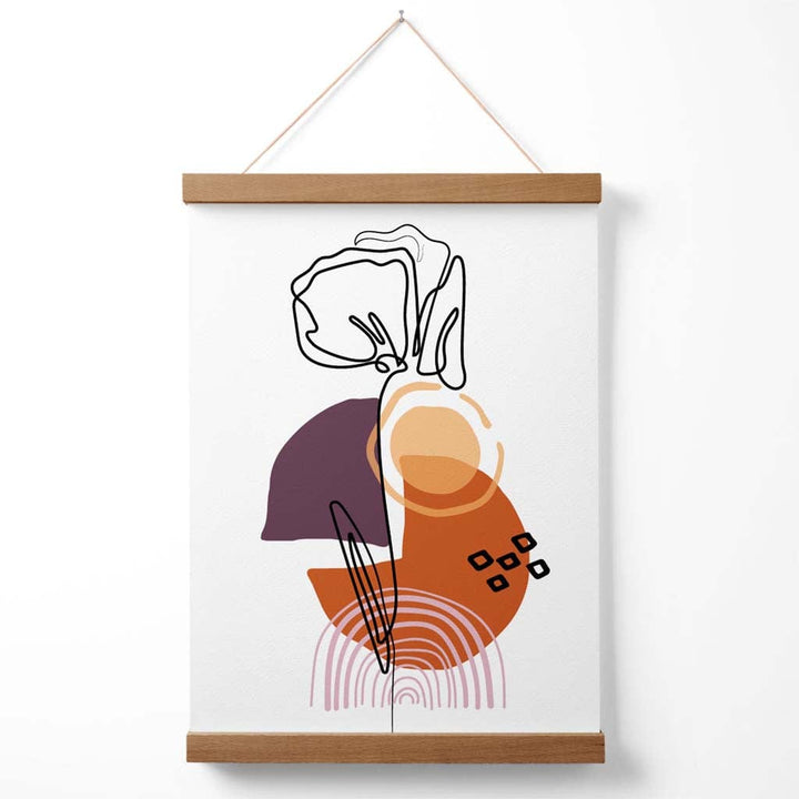 Carnation Flower Line Art with Boho purple and orange shapes Poster with hanger | Bowlift