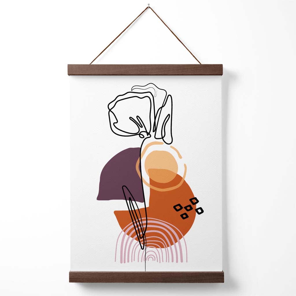 Carnation Flower Line Art with Boho purple and orange shapes Poster with hanger | Bowlift